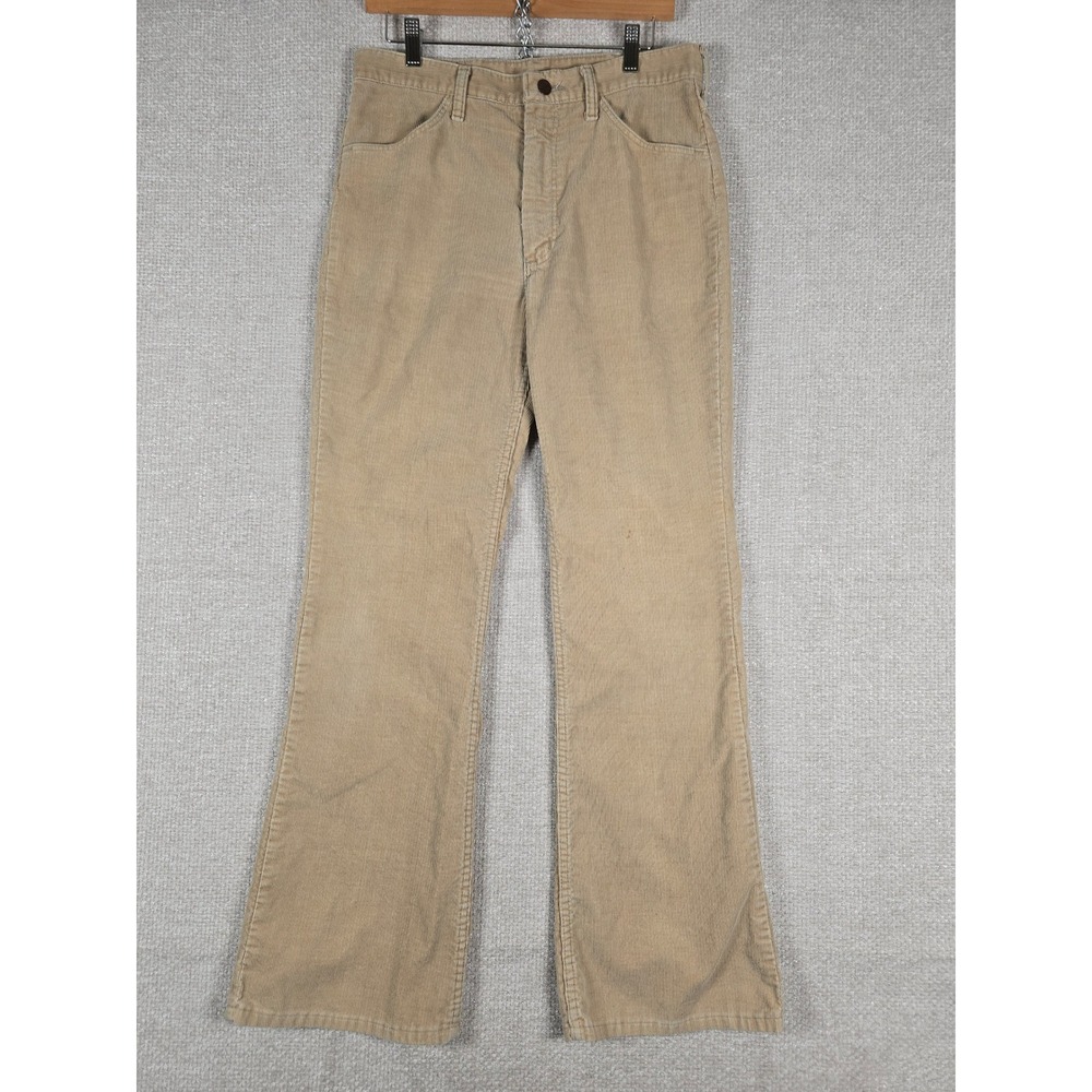 Vintage Wrangler Corduroy Flare Pants Mens 30x32 Tan Beige Bell Bottom 70s Style